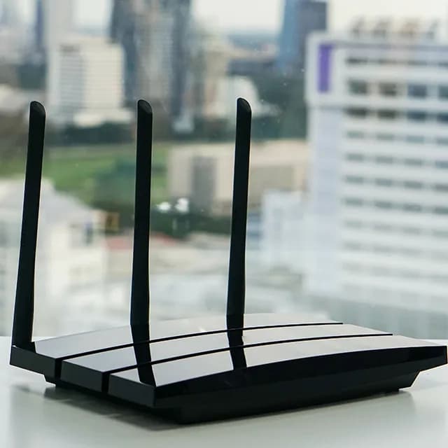 A wifi router with a city view.