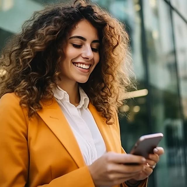 Femme utilisant un téléphone.