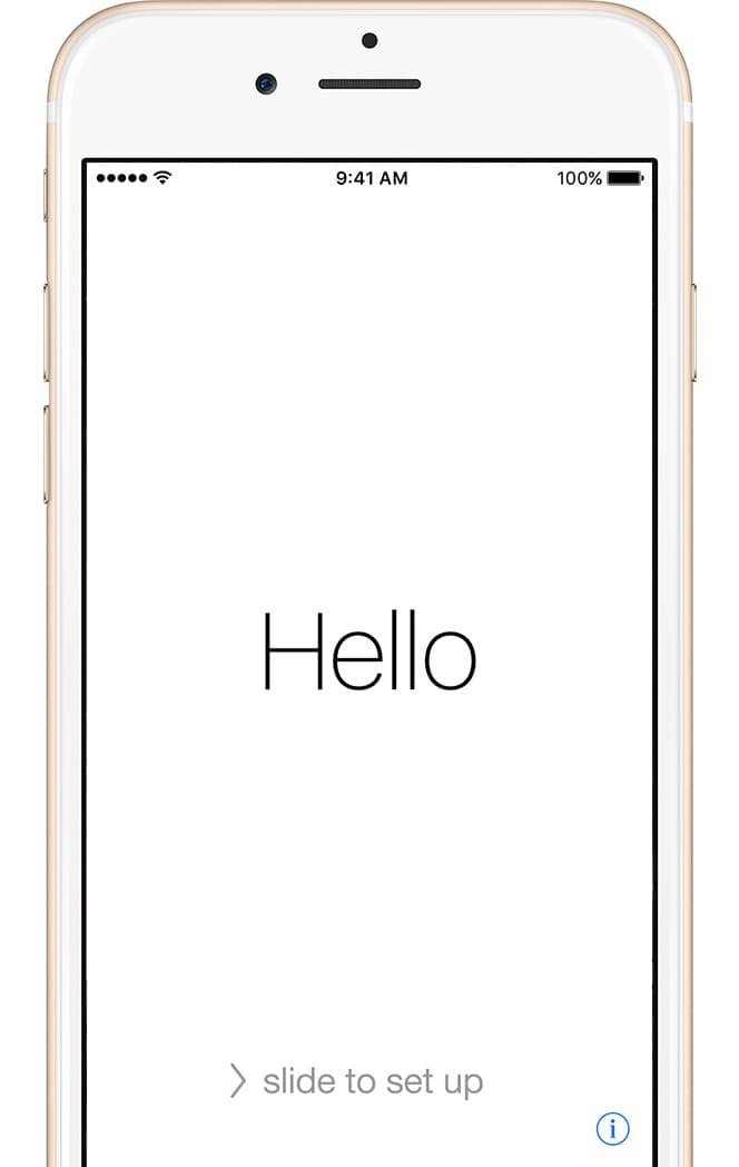 iPhone 'Hello' screen.
