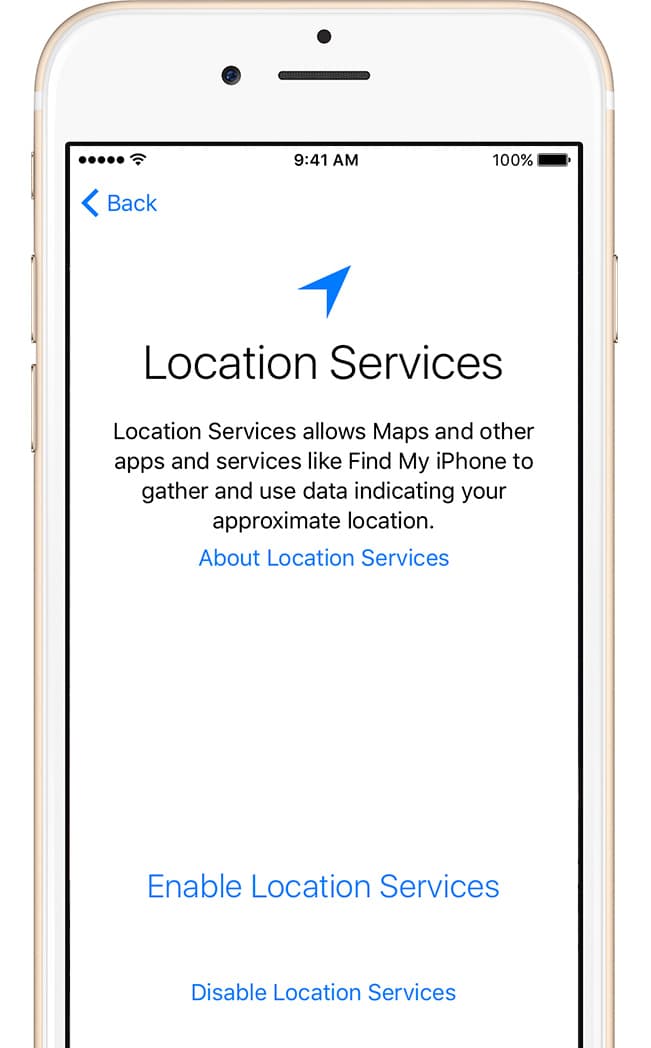 iPhone Location Services selection screen.