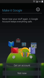 Galaxy settings, offering a Google account.