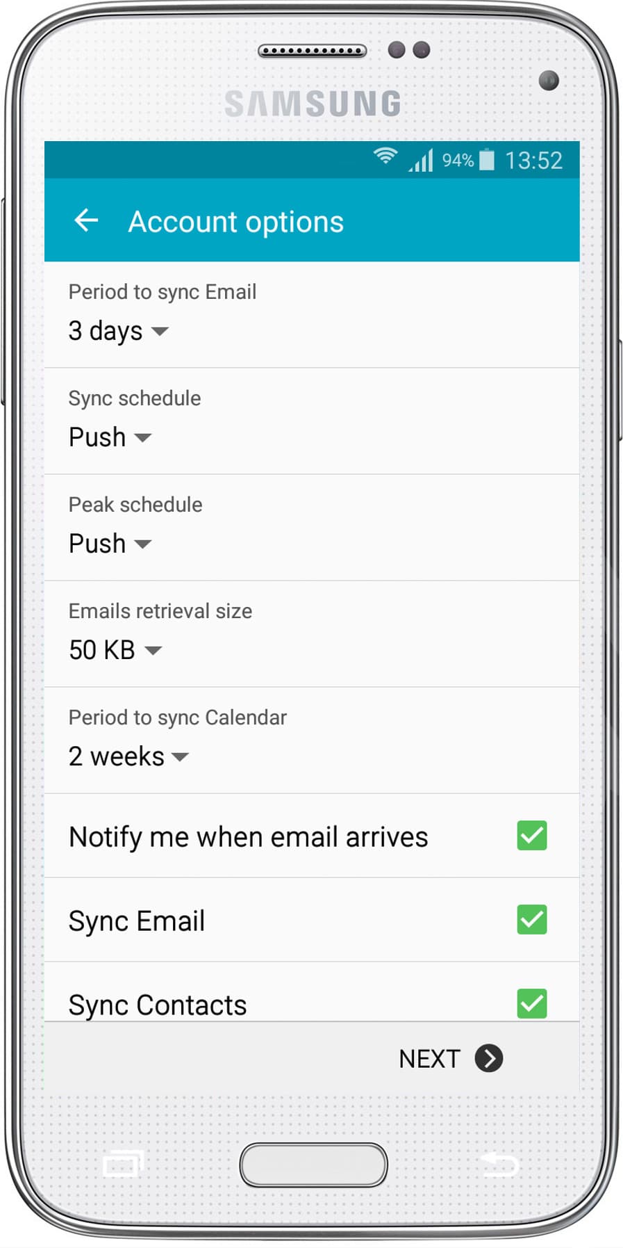 Android account options.