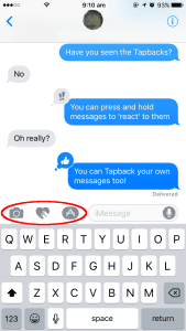 iMessage screen with buttons on the left-hand side circled.