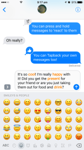 iMessage screen with a message ready to send; some words are highlighted in orange.