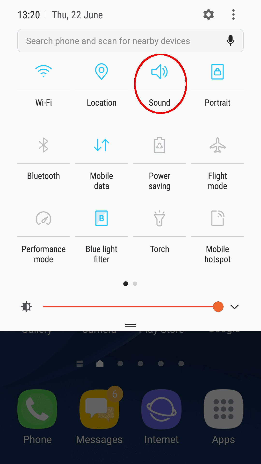 Phone settings screen with 'Sound' circled.'