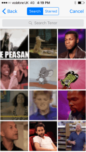An array of animated GIF images in WhatsApp.