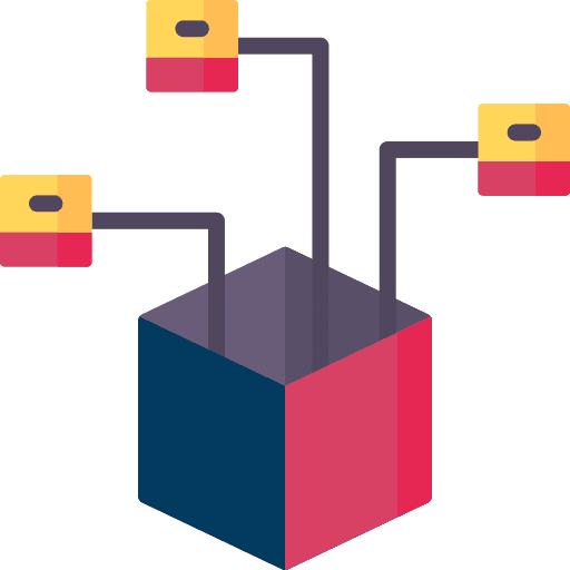 Three shapes linked to an open box.