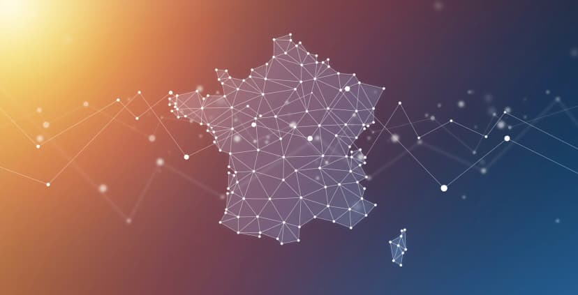 Carte abstraite connectée de la France.