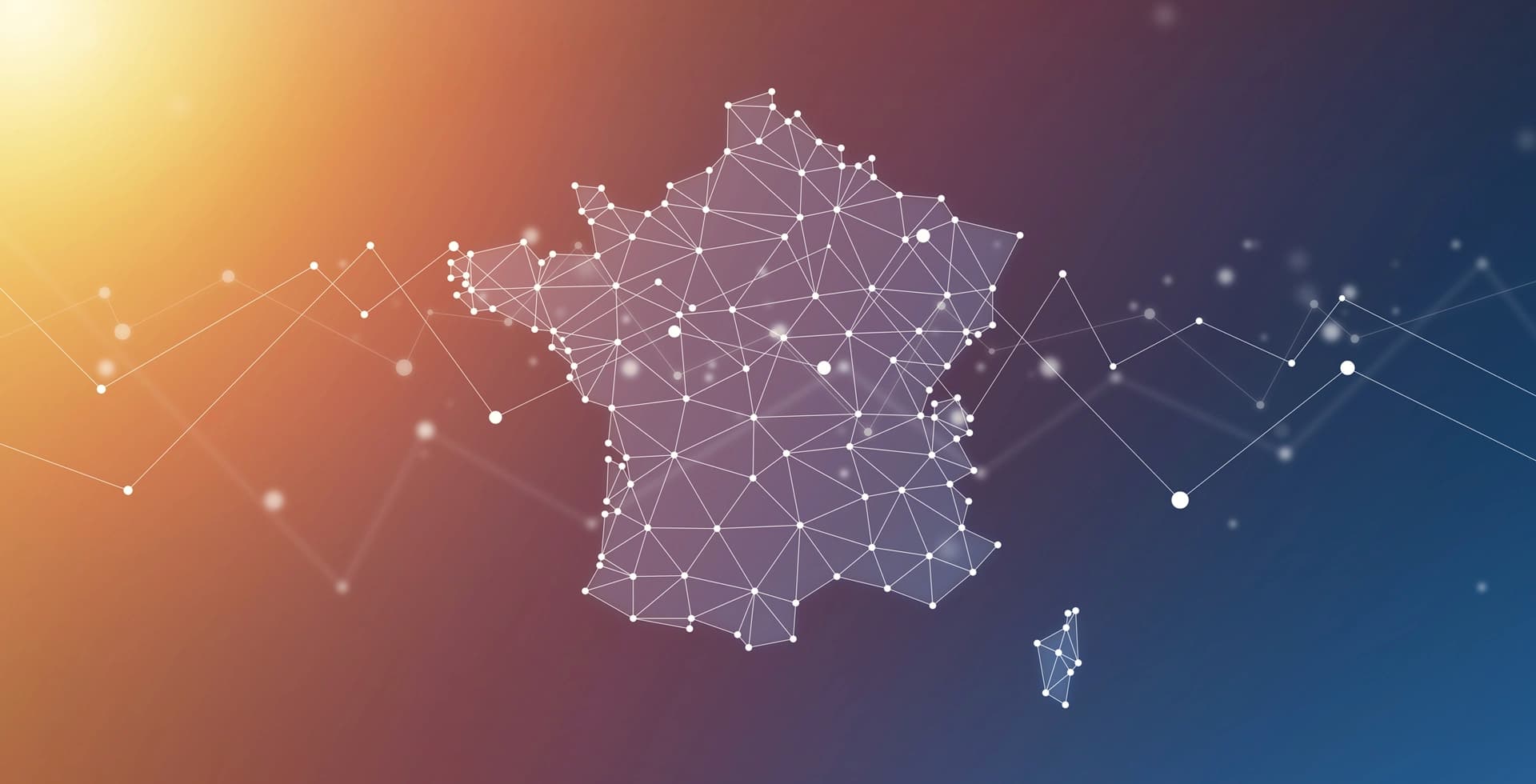 Carte abstraite connectée de la France.