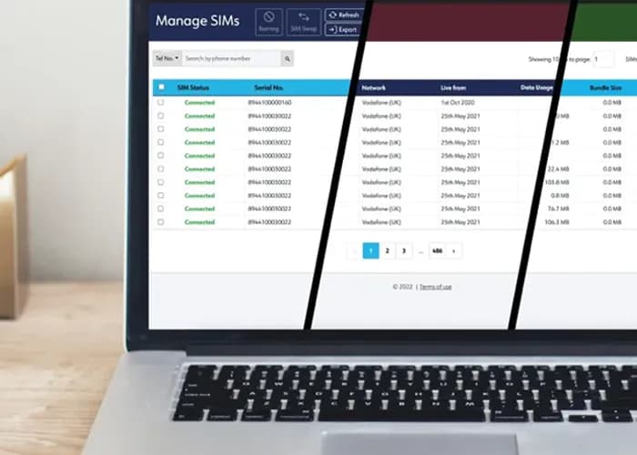 Trois thèmes personnalisés sur le portail de gestion SIM de Cellhire sur ordinateur portable.