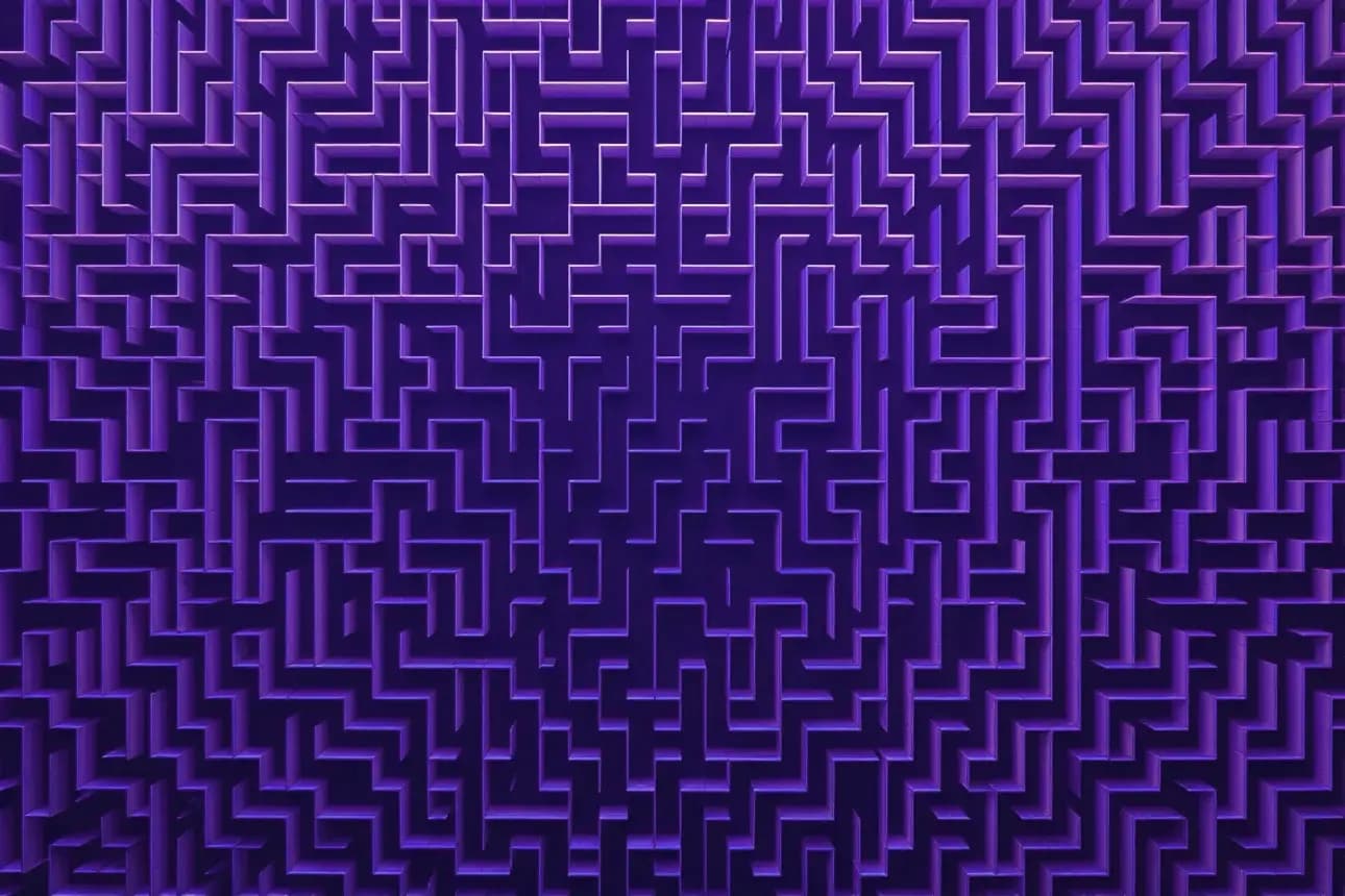 Labyrinthe abstrait noir et violet.