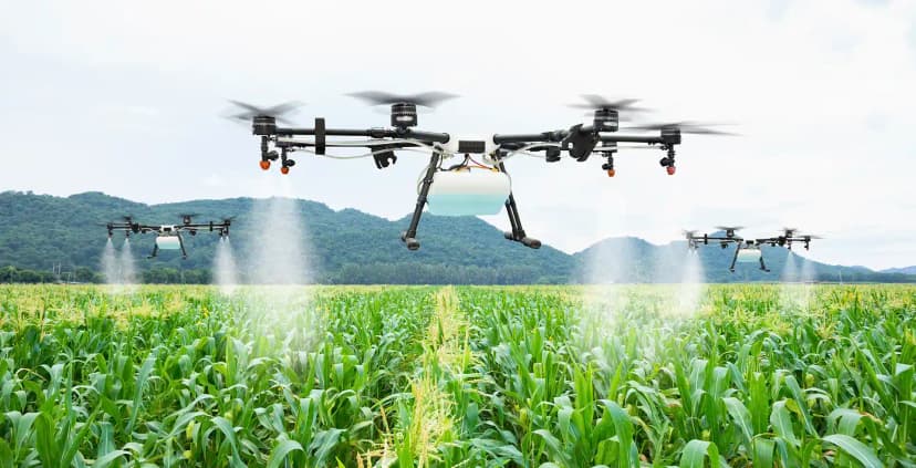Agriculture drone tending to crops