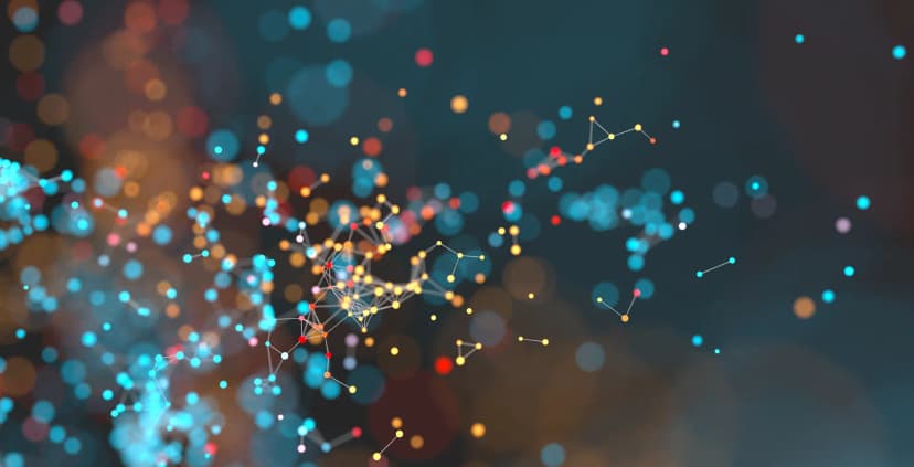Abstract artwork of connected, multicoloured circles.
