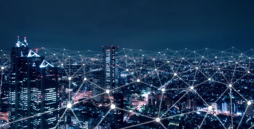 Abstract connected city at night.