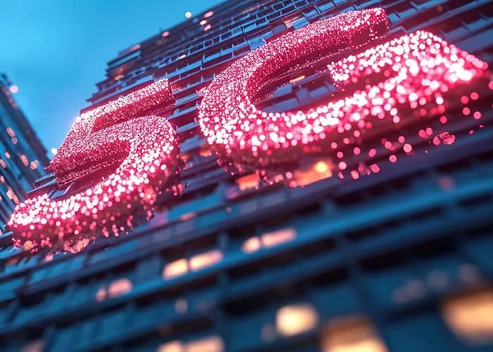 摩天大楼上的5G渲染图。